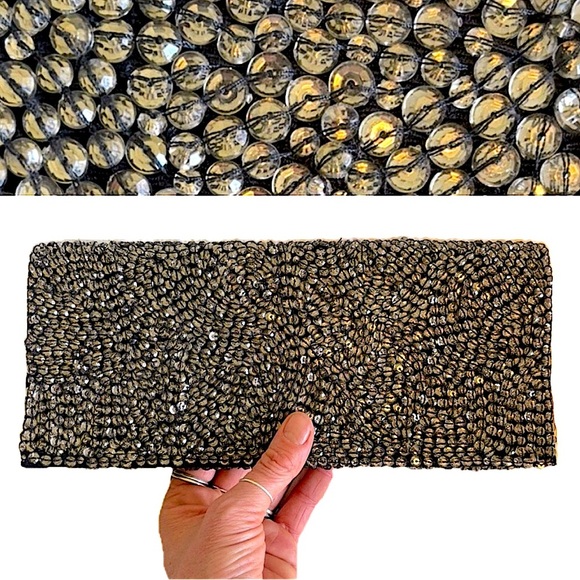 Club Monaco Emily Silver Gems Gemstone Beaded Embellished Embroidered Clutch Bag - Picture 1 of 10
